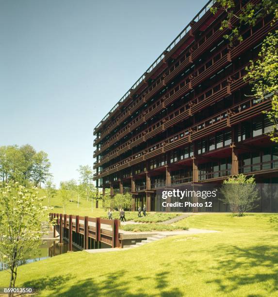 Colour photograph of Deere & Company Headquarters, Moline, Illinois. Designed by the Finnish architect Eero Saarinen and completed by Kevin Roche....