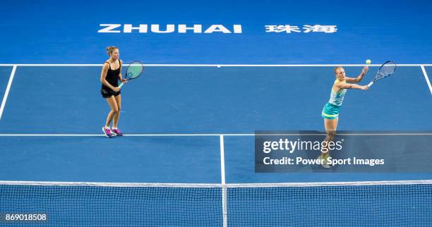 Alicja Rosolska of Poland and Anna Smith of Great Britain in action during the doubles Round Robin match of the WTA Elite Trophy Zhuhai 2017 against...