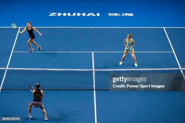 Alicja Rosolska of Poland and Anna Smith of Great Britain in action during the doubles Round Robin match of the WTA Elite Trophy Zhuhai 2017 against...