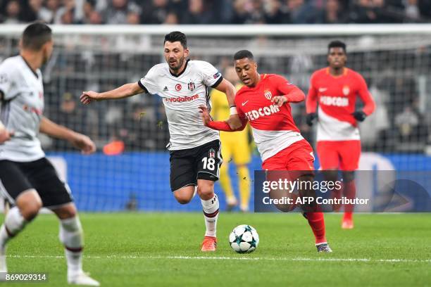 Besiktas' Turkish midfielder Tolgay Arslan vies with Monaco's Belgian midfielder Youri Tielemans during the UEFA Champions League Group G football...