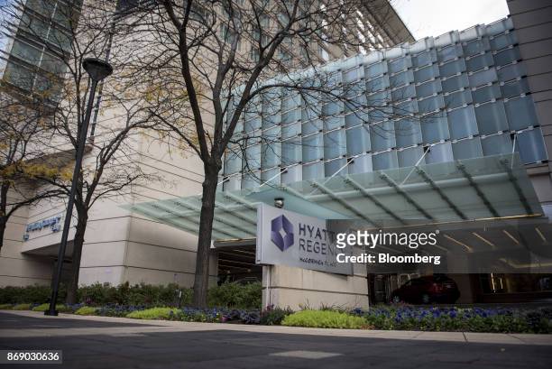 The Hyatt Regency hotel stands in downtown Chicago, Illinois, U.S., on Monday, Oct. 30, 2017. Hyatt Hotels Corp. Is scheduled to release earnings...