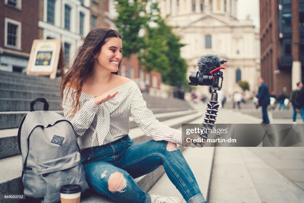 Teenage girl vlogging from London