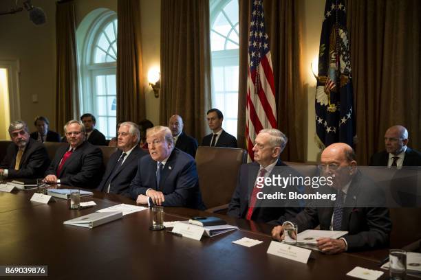President Donald Trump speaks while Eric Hargan, acting U.S. Secretary of Health and Human Services , from left, David Bernhardt, U.S. Deputy...
