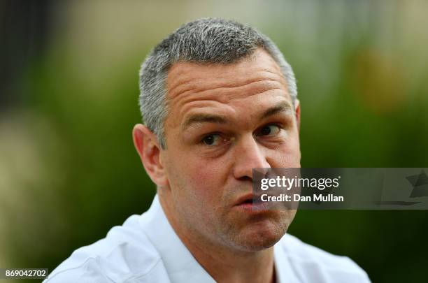 Jason Ryles, Consultant Coach of England speaks to the media during a press conference at Browns Sport & Leisure Club on November 1, 2017 in...