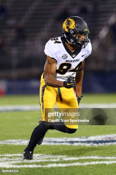 Missouri Tigers wide receiver Emanuel Hall sprints off the line of scrimmage during a college football game between Missouri Tigers and UConn Huskies...