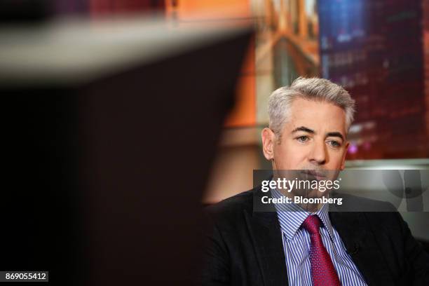 Bill Ackman, chief executive officer of Pershing Square Capital Management LP, listens during a Bloomberg Television interview in New York, U.S., on...