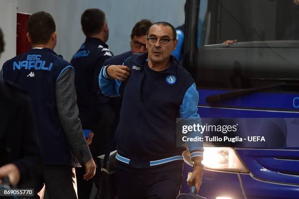 Head coach Maurizio Sarri of Napoli arrives ahead the UEFA Champions League group F match between SSC Napoli and Manchester City at Stadio San Paolo...