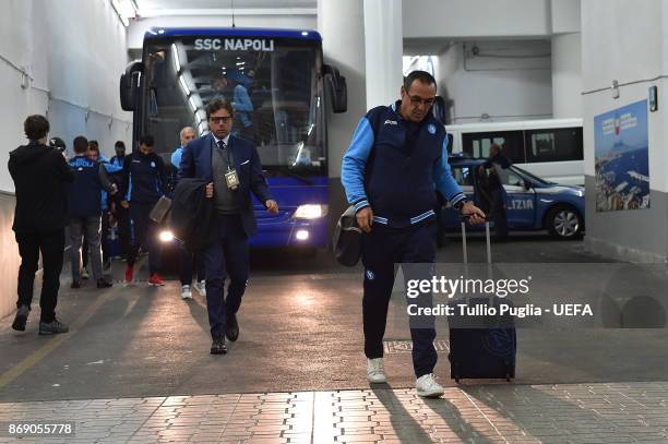 Head coach Maurizio Sarri of Napoli arrives ahead the UEFA Champions League group F match between SSC Napoli and Manchester City at Stadio San Paolo...