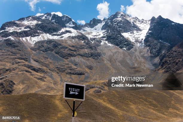 toilet signpost in peruvian andes - funny bathroom sign stock pictures, royalty-free photos & images