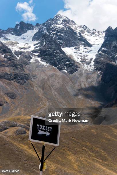 toilet signpost in peruvian andes - funny bathroom sign stock pictures, royalty-free photos & images