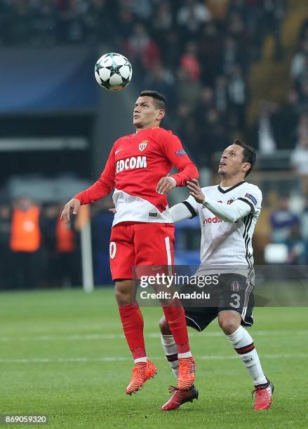Adriano Correia of Besiktas in action against Stevan Jovetic of Monaco during UEFA Champions League Group G match between Besiktas and Monaco at the...