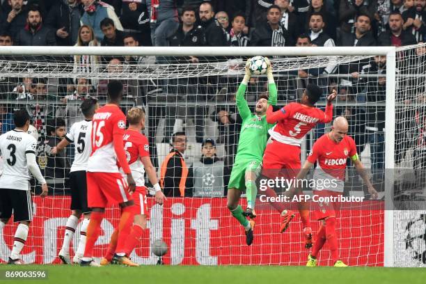 Besiktas' Spanish goalkeeper Fabricio Agosto Ramirez makes a save during the UEFA Champions League Group G football match between Besiktas and Monaco...