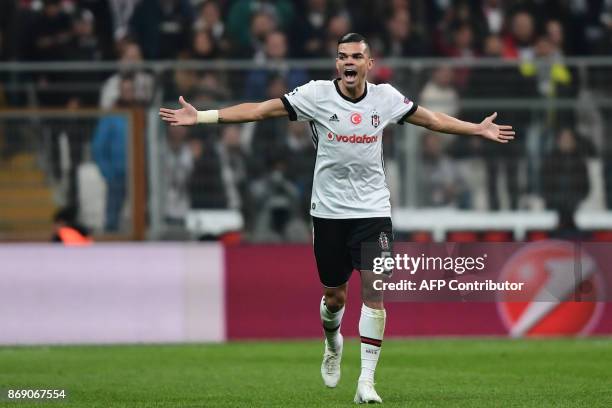 Besiktas' Portuguese defender Pepe reacts during the UEFA Champions League Group G football match between Besiktas and Monaco on November 1 at the...