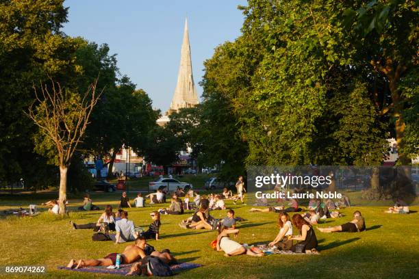 people relaxing in clapham common, london, uk - クラパムコモン ストックフォトと画像