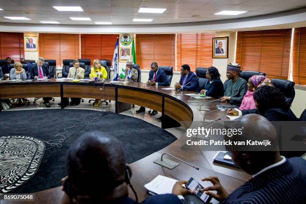 Queen Maxima of The Netherlands visits the local UN office, local and national banks on November 1, 2017 in Abuja, Nigeria.