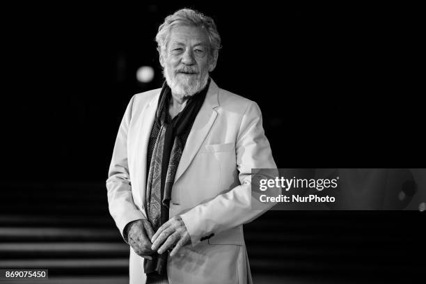 This image has been converted in black and white) Ian McKellen walks a red carpet for 'Ian McKellen: Playing The Part' during the 12th Rome Film Fest...