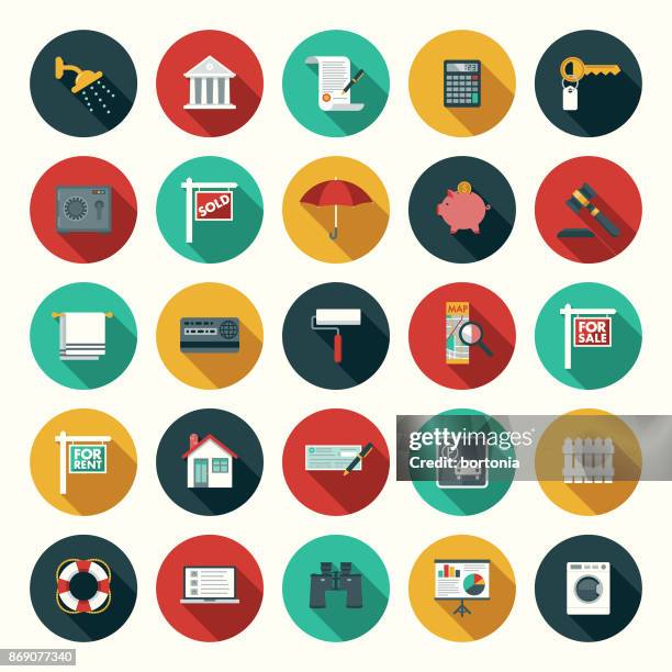 flat design real estate icon set with side shadow - boundary waters stock illustrations