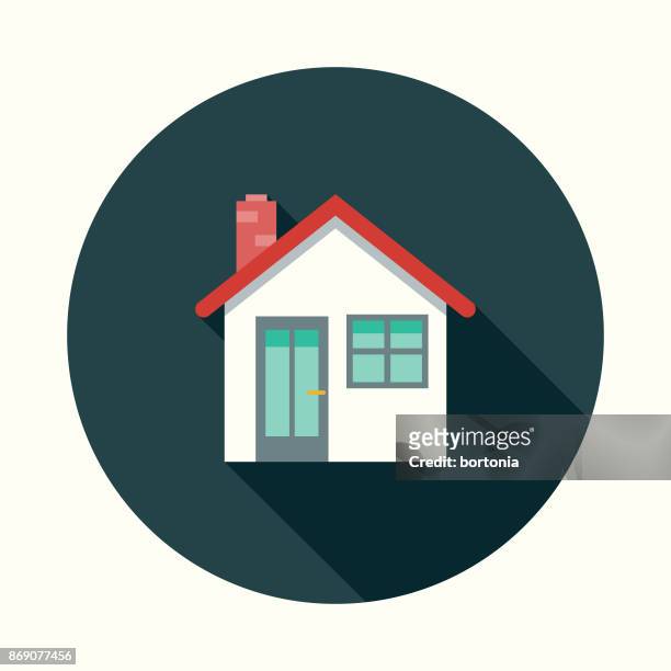 flat design real estate home icon with side shadow - chimney stock illustrations