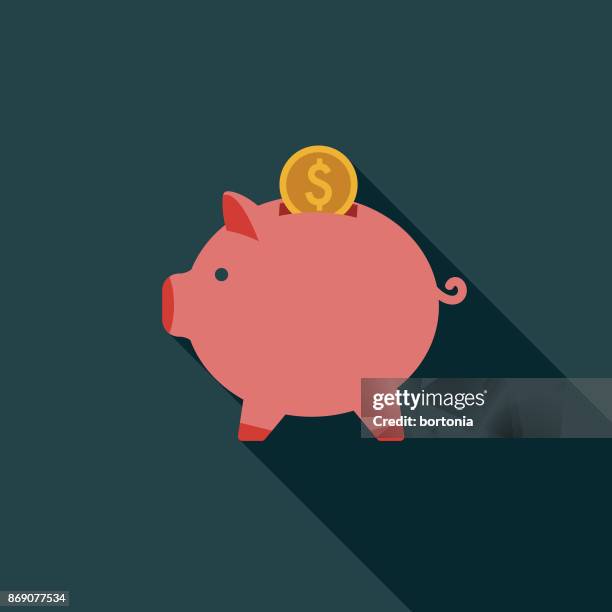 flat design real estate savings icon with side shadow - piggy bank stock illustrations