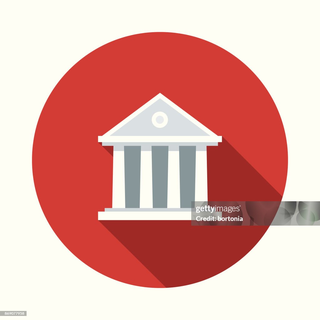 Flat Design Real Estate Bank Icon with Side Shadow