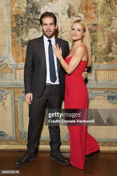 Michelle Hunziker and Tomaso Trussardi attend Doppia Difesa Gala during the 12th Rome Film Fest at Hotel Bernini Bristol on November 1, 2017 in Rome,...