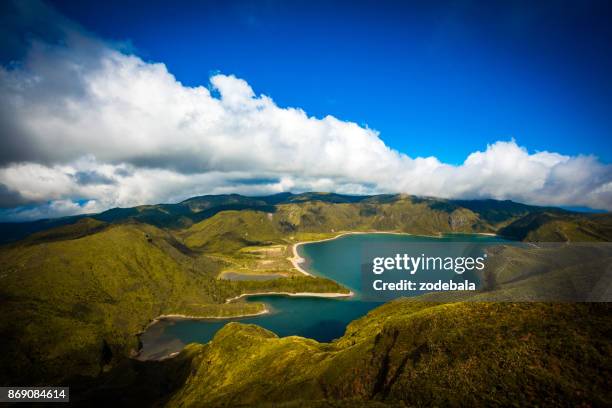 lagoa do fogo and green valley on san miguel island - cape verde stock pictures, royalty-free photos & images