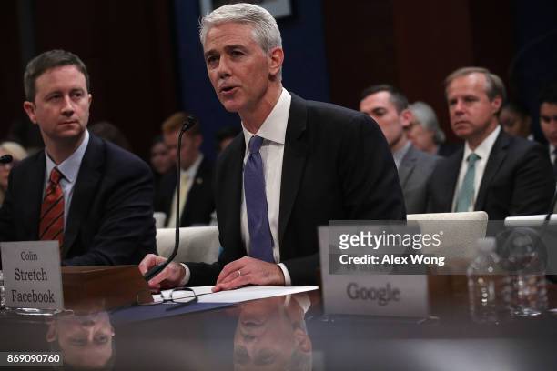 Vice President and General Counsel for Facebook Colin Stretch testifies during a hearing before the House Intelligence Committee November 1, 2017 on...