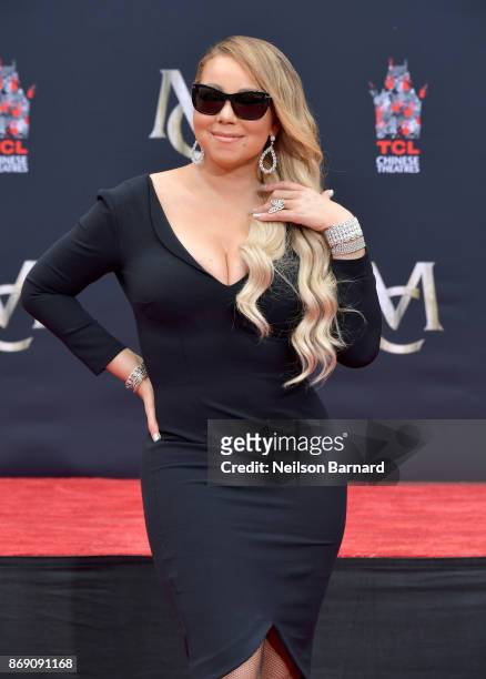 Mariah Carey is honored with a Hand and Footprint Ceremony at TCL Chinese Theatre on November 1, 2017 in Hollywood, California.
