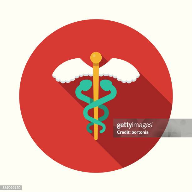 flat design healthcare caduceus icon with side shadow - caduceus stock illustrations