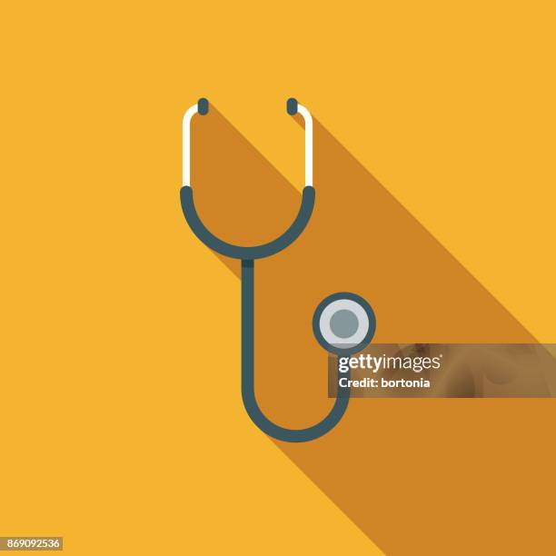 flaches design gesundheitswesen stethoskop symbol mit seite schatten - stethoskop stock-grafiken, -clipart, -cartoons und -symbole
