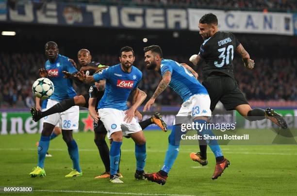 Nicolas Otamendi of Manchester City scores his sides first goal during the UEFA Champions League group F match between SSC Napoli and Manchester City...