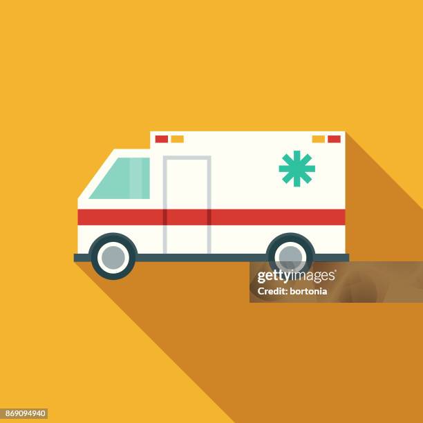 ilustrações, clipart, desenhos animados e ícones de ícone de design plano de saúde ambulância com sombra do lado - ambulance