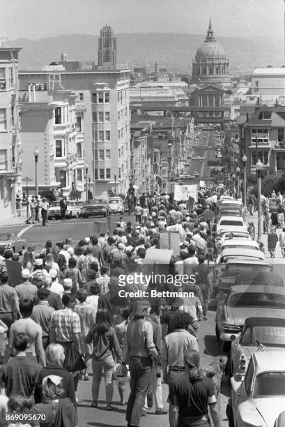 Week of protest against the draft ended with this peace march from Golden Gate Park to the City Hall. The march, staged in conjunction with a...
