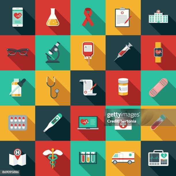 flaches design healthcare & medizin-icon-set mit seite schatten - augenheilkunde stock-grafiken, -clipart, -cartoons und -symbole