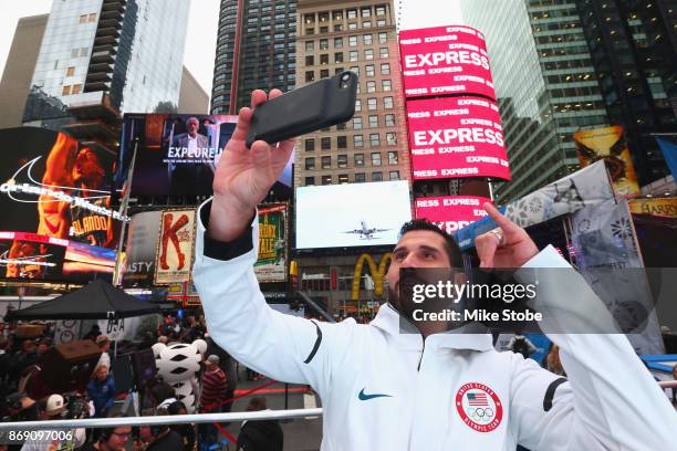 Ice hockey player Brian Gionta attends the 100 Days Out 2018 PyeongChang Winter Olympics Celebration - Team USA in Times Square on November 1, 2017...