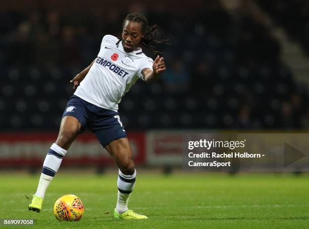 Preston North End's Daniel Johnson during the Sky Bet Championship match between Preston North End and Aston Villa at Deepdale on November 1, 2017 in...