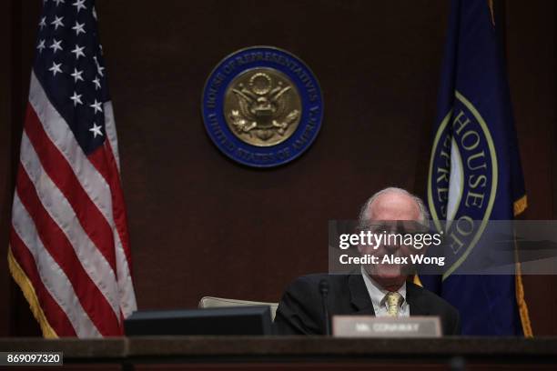 Rep. Mike Conaway waits for the beginning of a hearing before the House Intelligence Committee November 1, 2017 on Capitol Hill in Washington, DC....