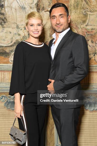 Andrea Osvart and Roberto Farinelli attend Doppia Difesa Gala during the 12th Rome Film Fest at Hotel Bernini Bristol on November 1, 2017 in Rome,...