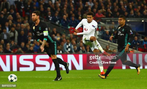 Dele Alli of Tottenham Hotspur scores his side's second goal during the UEFA Champions League group H match between Tottenham Hotspur and Real Madrid...