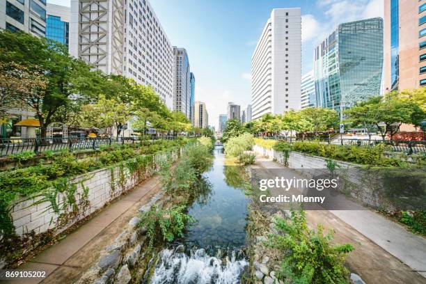 südkorea seoul cheonggyecheon stream - südkorea stock-fotos und bilder