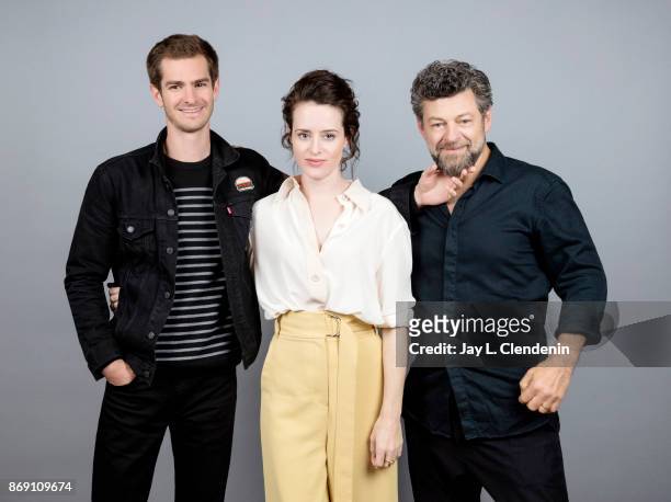 Andrew Garfield, Claire Foy and director Andy Serkis from the film, "Breathe," pose for a portrait at the 2017 Toronto International Film Festival...