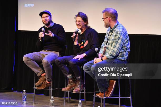 Producer Jett Steiger, director Kevin Phillips, and SCAD professor Michael J Chaney onstage at 'Super Dark Times' Q&A during 20th Anniversary SCAD...