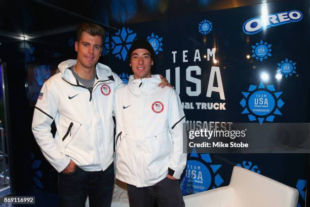 Snowboarders Alex Deibold and Chase Josey attend the 100 Days Out 2018 PyeongChang Winter Olympics Celebration - Team USA in Times Square on November...