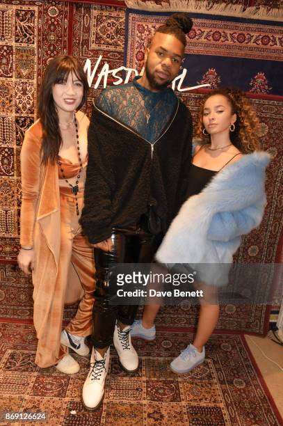 Daisy Lowe, MNEK and ELLA EYRE attend Nasty Gal UK Pop Up Launch Party on Carnaby Street on November 1, 2017 in London, England.
