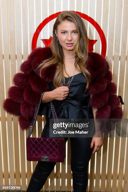 Mimi Bouchard attends the launch party of Air Canada Poutinerie pop-up to showcase #CoolNotCold destinations on November 1, 2017 in London, England.