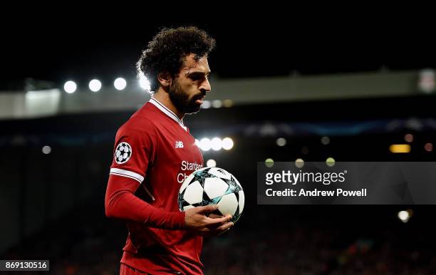 Mohamed Salah of Liverpool during the UEFA Champions League group E match between Liverpool FC and NK Maribor at Anfield on November 1, 2017 in...