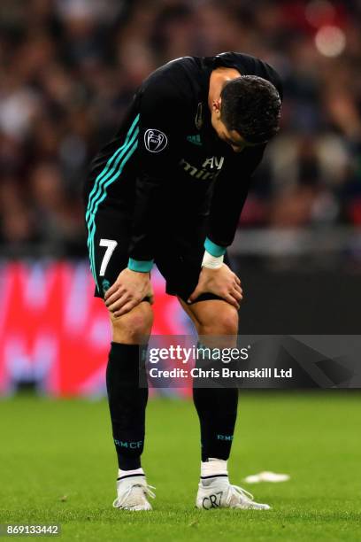 Cristiano Ronaldo of Real Madrid looks dejected during the UEFA Champions League group H match between Tottenham Hotspur and Real Madrid at Wembley...