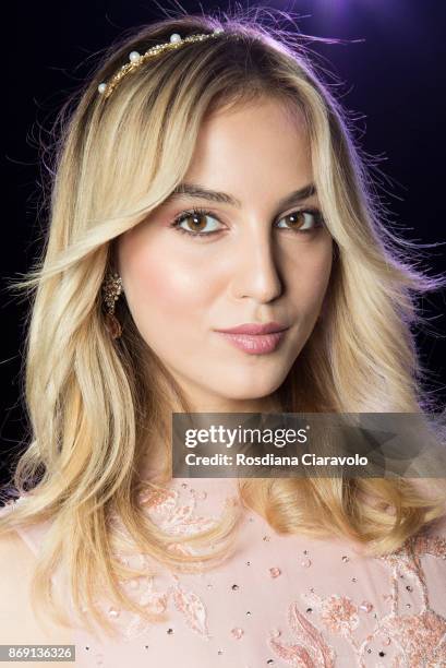 Model is seen ahead of Joao Rolo International show at Dubai Design District on October 28, 2017 in Dubai, United Arab Emirates.