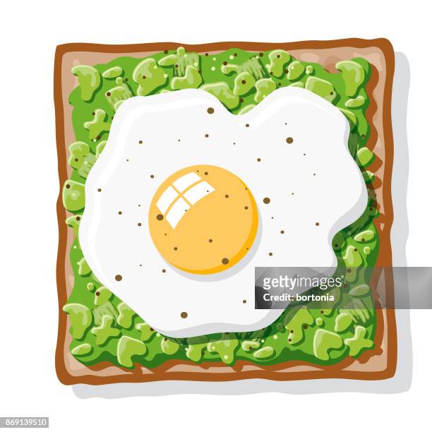 stockillustraties, clipart, cartoons en iconen met avocado toast met gebakken ei - toasted sandwich