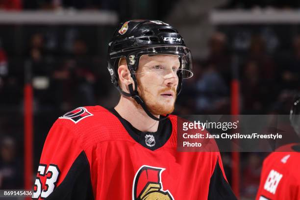 Jack Rodewald of the Ottawa Senators looks on against the Montreal Canadiens at Canadian Tire Centre on October 30, 2017 in Ottawa, Ontario, Canada.